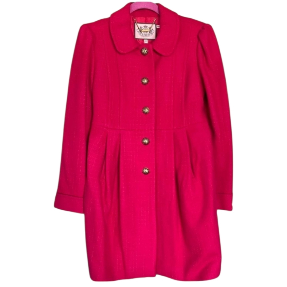 Juicy Couture Rare Pink Pea Coat with Gold Buttons Size Medium